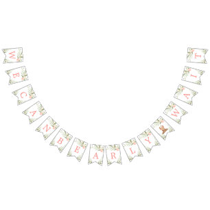 We can bearly wait pink greenery baby shower bunting flags