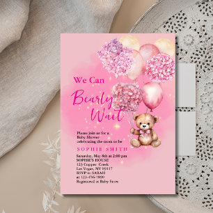 We can bearly wait pink hydrangea baby shower invitation