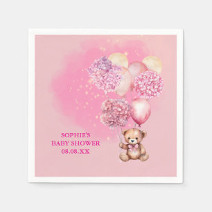 We Can Bearly Wait Pink Hydrangea Balloons Napkins
