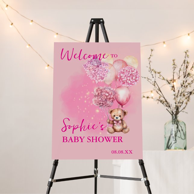 We can Bearly wait Pink Hydrangea Welcome Sign (Creator Uploaded)