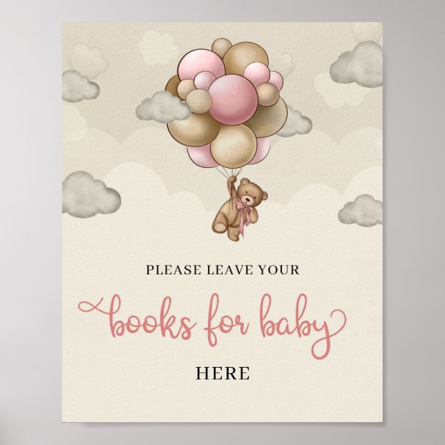We can bearly wait pink ivory brown books for baby poster (Front)