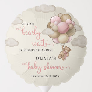 We can bearly wait pink ivory brown teddy bear balloon