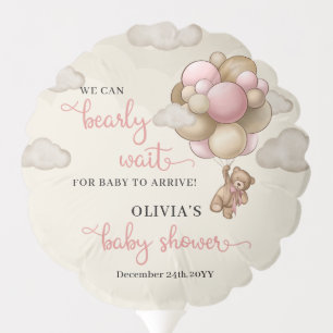 We can bearly wait pink ivory brown teddy bear balloon