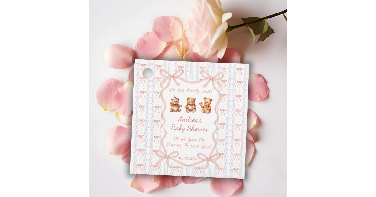 Wait Ribbon We Can Bearly Wait Pink Lace Ribbon Baby Shower Favor Tags | Zazzle