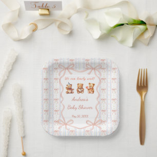 We Can Bearly Wait Pink Lace Ribbon Baby Shower  Paper Plates