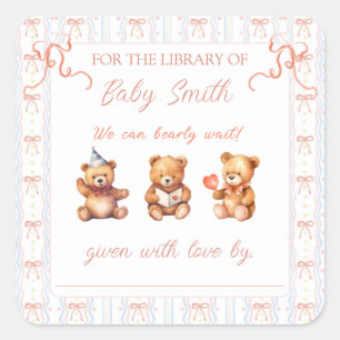 We Can Bearly Wait Pink Lace Ribbon Book Plate