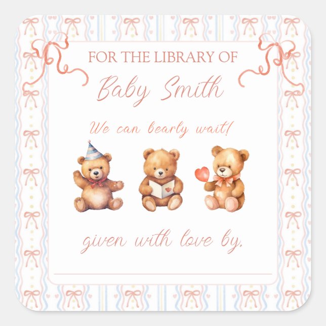 We Can Bearly Wait Pink Lace Ribbon Book Plate (Front)