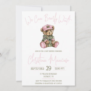 We Can Bearly Wait! Pink Military Bear Baby Shower Invitation
