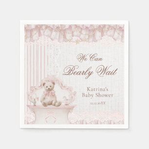 We Can Bearly Wait Pink Nursery Girl Baby Shower Napkins