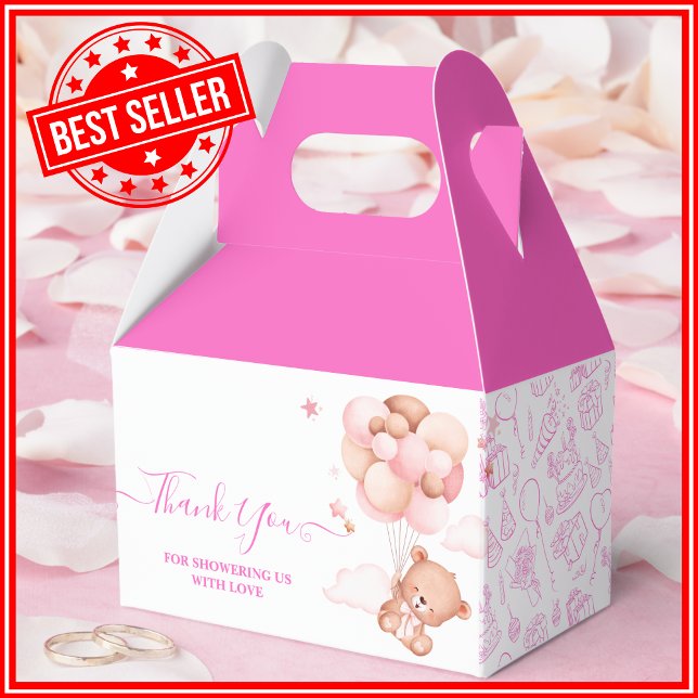 We Can Bearly Wait Pink Pooh Bear Baby Shower Favor Boxes (Creator Uploaded)