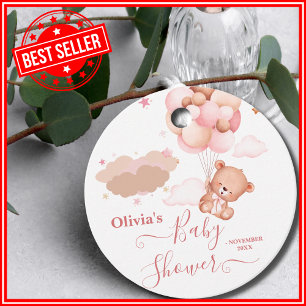 We Can Bearly Wait Pink Pooh Bear Baby Shower Favor Tags