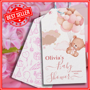 We Can Bearly Wait Pink Pooh Bear Baby Shower Gift Tags