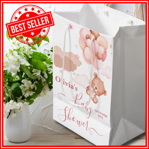 We Can Bearly Wait Pink Pooh Bear Baby Shower Medium Gift Bag