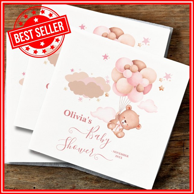 We Can Bearly Wait Pink Pooh Bear Baby Shower Napkins (Creator Uploaded)