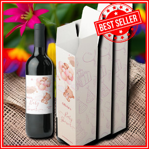 We Can Bearly Wait Pink Pooh Bear Baby Shower Wine Box