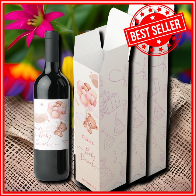 We Can Bearly Wait Pink Pooh Bear Baby Shower Wine Box (Creator Uploaded)