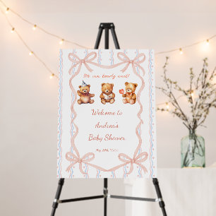 We Can Bearly Wait Pink Ribbon Baby Shower Welcome Foam Board
