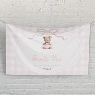 We Can Bearly Wait Pink Teddy Bear Baby Shower Banner