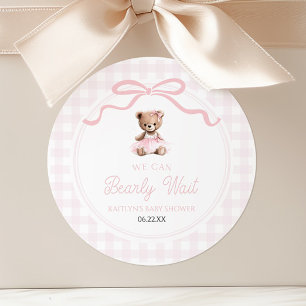 We Can Bearly Wait Pink Teddy Bear Baby Shower Classic Round Sticker