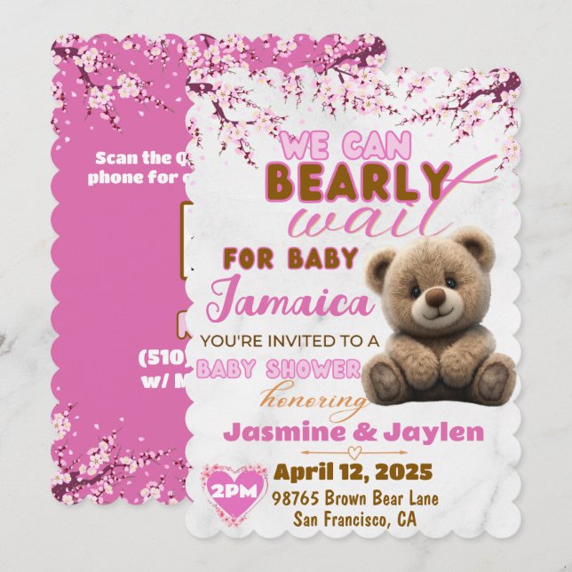 We can Bearly Wait | Pink Teddy Bear Baby Shower Invitation (Front/Back)