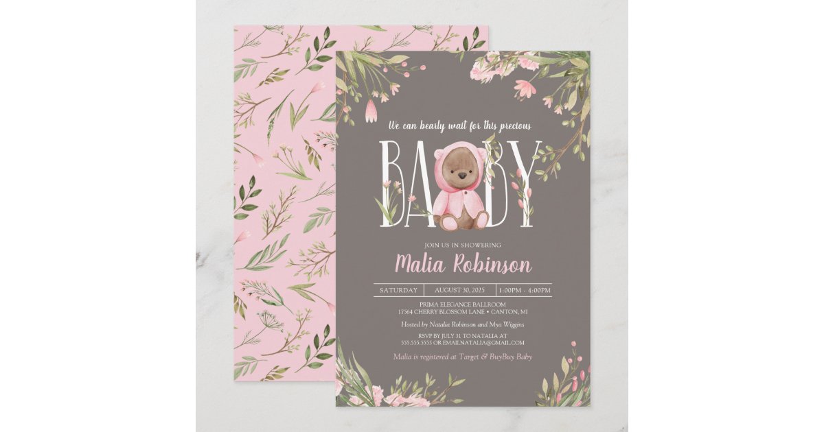 We Can Bearly Wait Pink Teddy Bear Baby Shower Invitation | Zazzle
