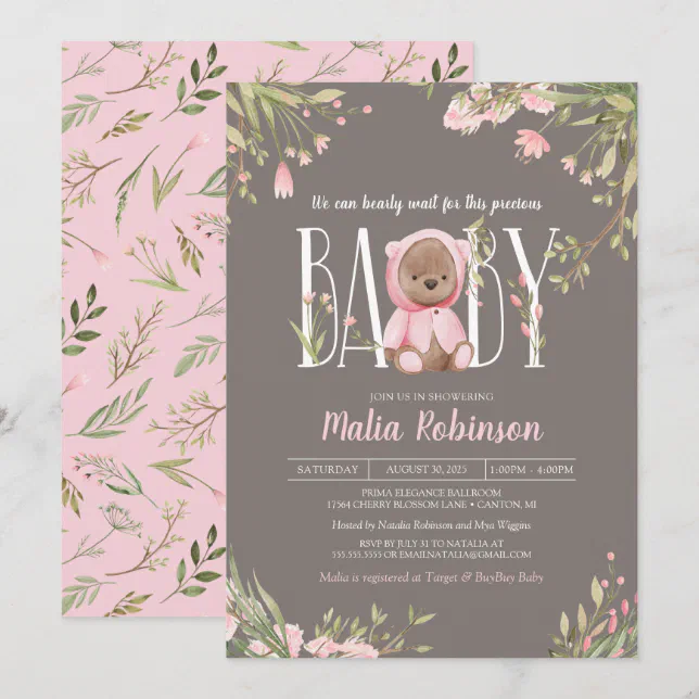 We Can Bearly Wait Pink Teddy Bear Baby Shower Invitation | Zazzle