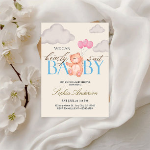 We Can Bearly Wait Pink Teddy Bear Baby Shower Invitation