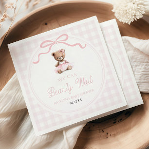 We Can Bearly Wait Pink Teddy Bear Baby Shower Napkins