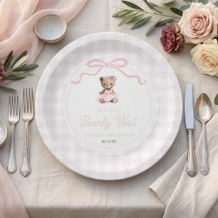 We Can Bearly Wait Pink Teddy Bear Baby Shower Paper Plates