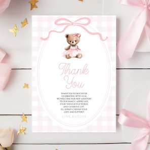 We Can Bearly Wait Pink Teddy Bear Baby Shower Thank You Card