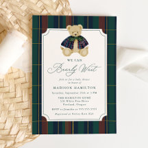 We Can Bearly Wait Plaid Teddy Bear Baby Shower