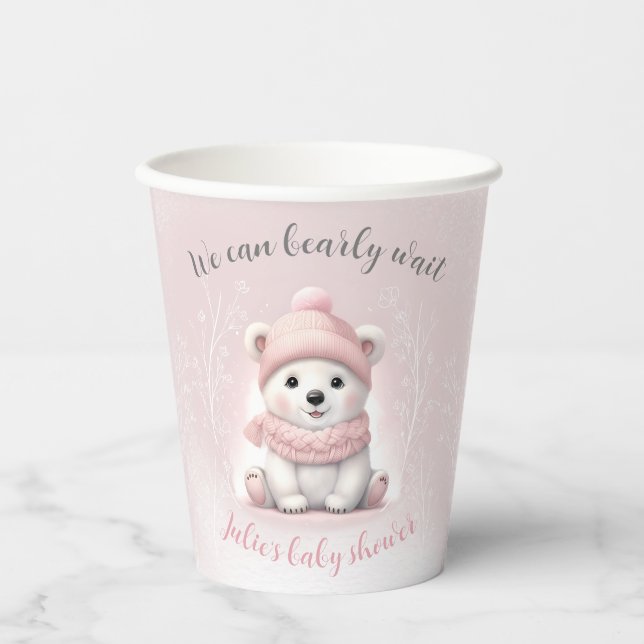 We Can Bearly Wait Polar Bear Baby Shower Paper Cups (Front)