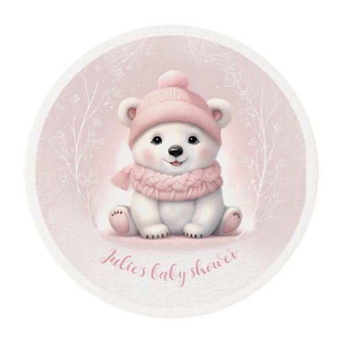 We Can Bearly Wait Polar Bear Pink Baby Shower  Edible Frosting Rounds