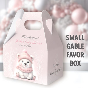 We Can Bearly Wait Polar Bear Pink Baby Shower Favor Boxes
