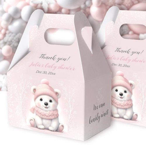 We Can Bearly Wait Polar Bear Pink Baby Shower Favor Boxes