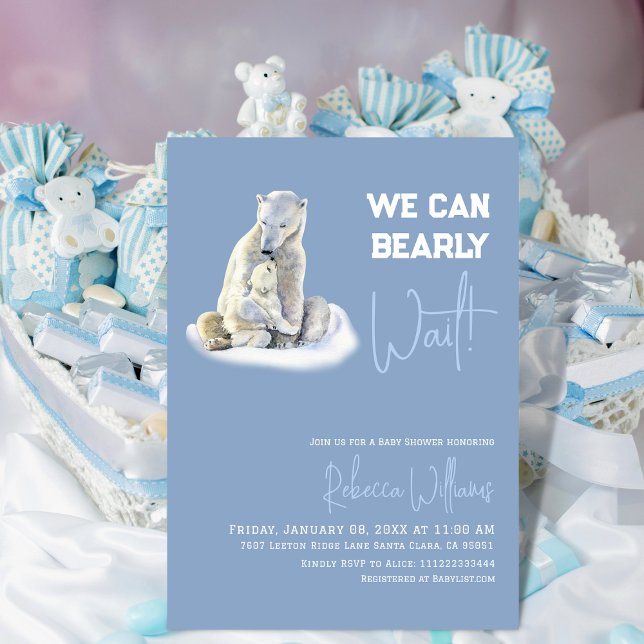 We Can Bearly Wait Polar Bear Winter Baby Shower Invitation (Creator Uploaded)