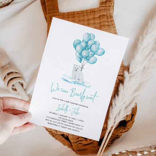 We Can Bearly Wait Polar Bear Winter Baby Shower Invitation