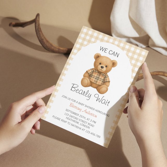 We Can Bearly Wait Preppy Bear Baby Shower Invitation (Creator Uploaded)