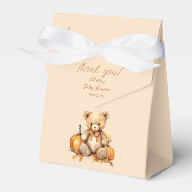 We Can Bearly Wait  Pumpkin Baby Shower Favor Box (Front Side)