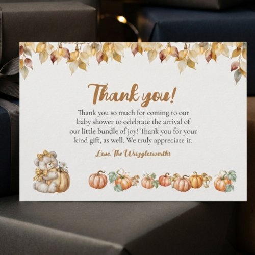 We Can Bearly Wait Pumpkin Baby Shower Thank You Card