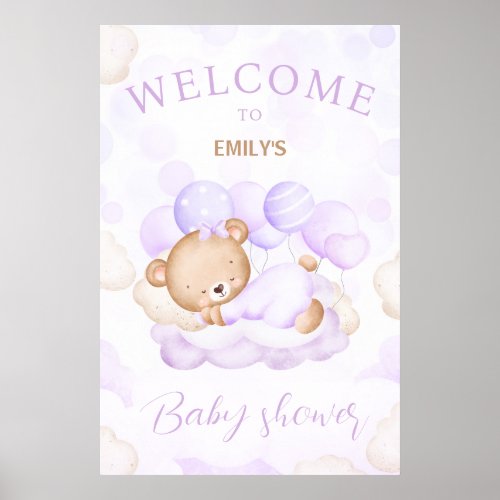 We Can Bearly Wait Purple Baby shower welcome sign