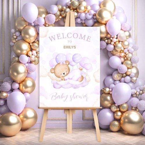 We Can Bearly Wait Purple Baby Shower Welcome Sign