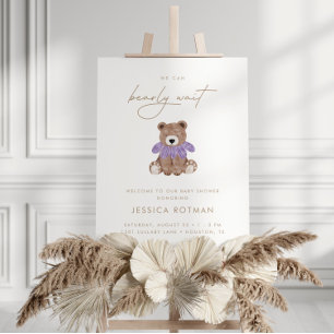 We Can Bearly Wait – Purple Girls Baby Shower Foam Board