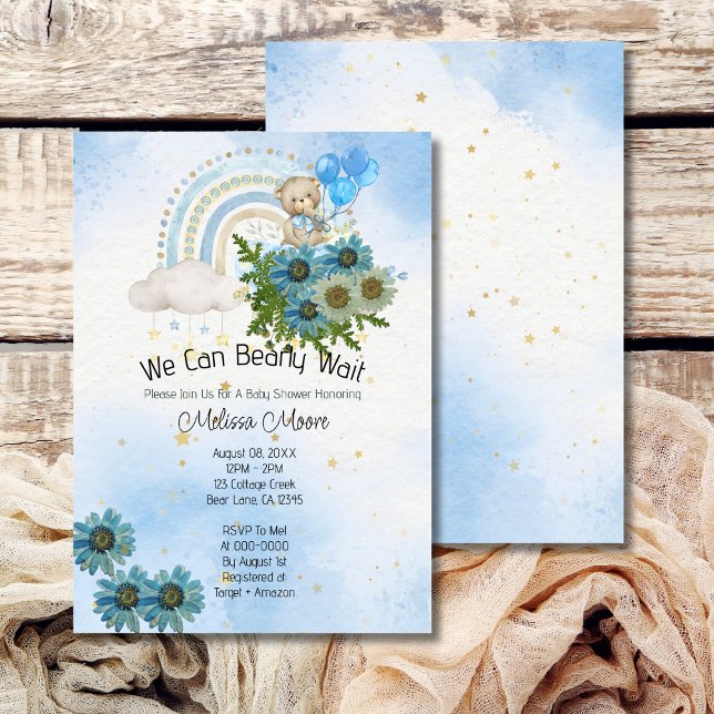 We Can Bearly Wait Rainbow Boho Bear Boy Invitation (Creator Uploaded)