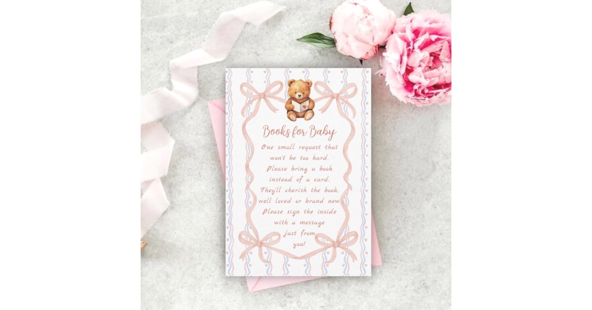 Wait Ribbon We Can Bearly Wait Ribbon Baby Shower Book Request Enclosure Card | Zazzle