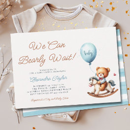 We Can Bearly Wait Rocking Horse Baby Boy Shower Invitation