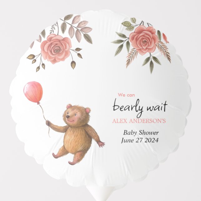 We Can Bearly Wait Rose Teddy Baby Shower Balloon (Front)