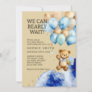 We Can Bearly Wait Royal Blue And Gold Abstract Invitation