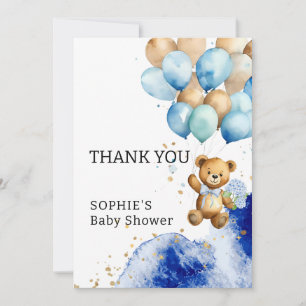 We Can Bearly Wait Royal Blue And Gold Baby Shower Thank You Card