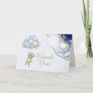 We can bearly wait royal blue gold abstract photo thank you card
